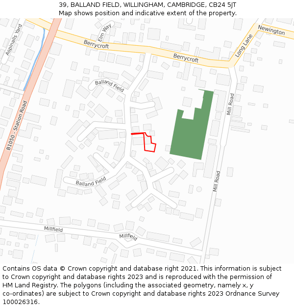 39, BALLAND FIELD, WILLINGHAM, CAMBRIDGE, CB24 5JT: Location map and indicative extent of plot