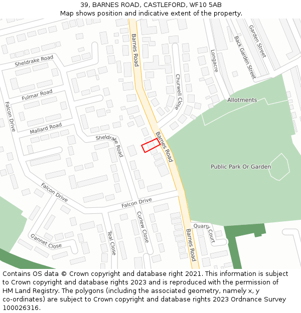 39, BARNES ROAD, CASTLEFORD, WF10 5AB: Location map and indicative extent of plot