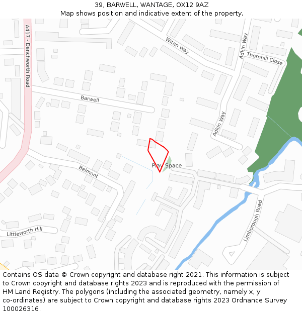 39, BARWELL, WANTAGE, OX12 9AZ: Location map and indicative extent of plot