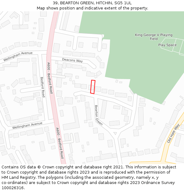 39, BEARTON GREEN, HITCHIN, SG5 1UL: Location map and indicative extent of plot