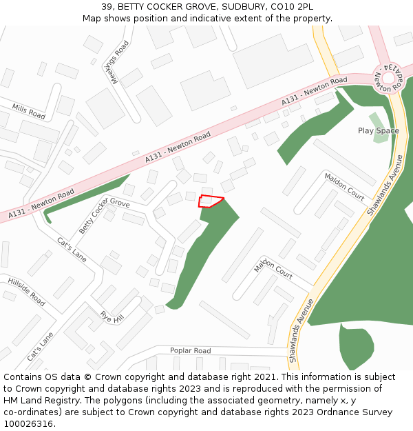 39, BETTY COCKER GROVE, SUDBURY, CO10 2PL: Location map and indicative extent of plot