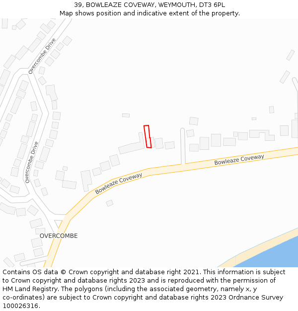 39, BOWLEAZE COVEWAY, WEYMOUTH, DT3 6PL: Location map and indicative extent of plot