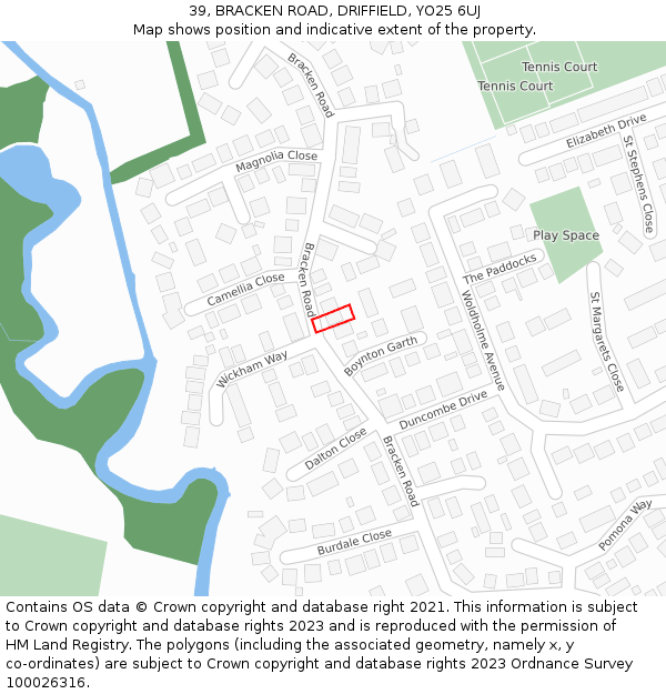 39, BRACKEN ROAD, DRIFFIELD, YO25 6UJ: Location map and indicative extent of plot