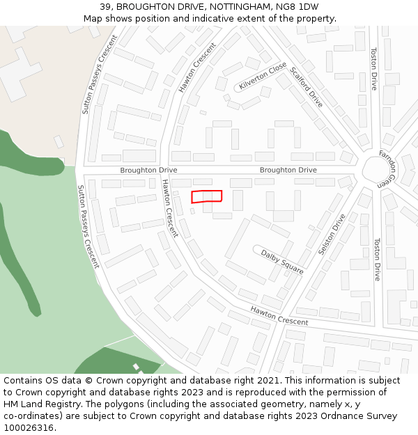 39, BROUGHTON DRIVE, NOTTINGHAM, NG8 1DW: Location map and indicative extent of plot