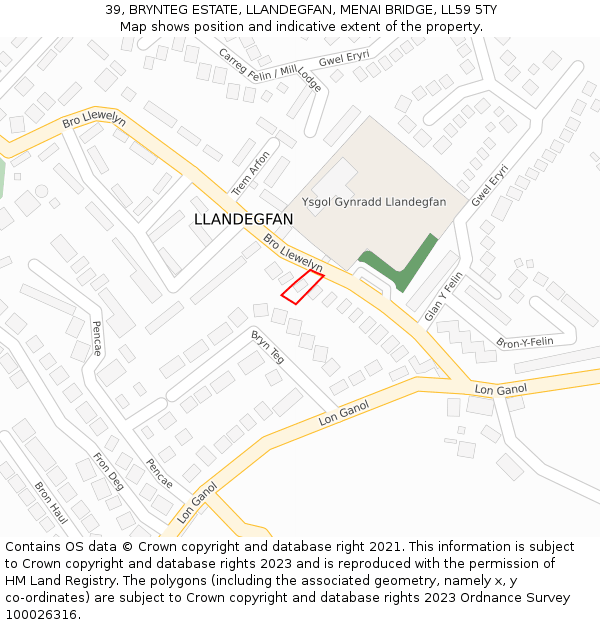 39, BRYNTEG ESTATE, LLANDEGFAN, MENAI BRIDGE, LL59 5TY: Location map and indicative extent of plot