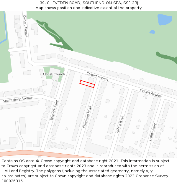 39, CLIEVEDEN ROAD, SOUTHEND-ON-SEA, SS1 3BJ: Location map and indicative extent of plot