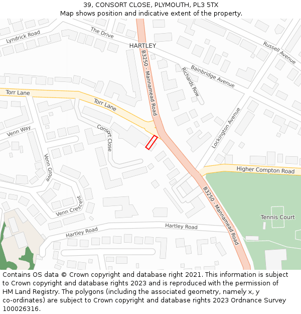 39, CONSORT CLOSE, PLYMOUTH, PL3 5TX: Location map and indicative extent of plot