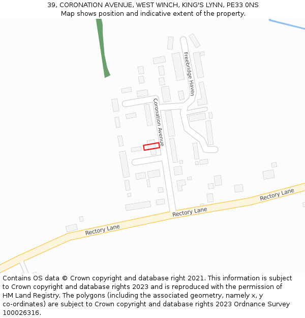 39, CORONATION AVENUE, WEST WINCH, KING'S LYNN, PE33 0NS: Location map and indicative extent of plot