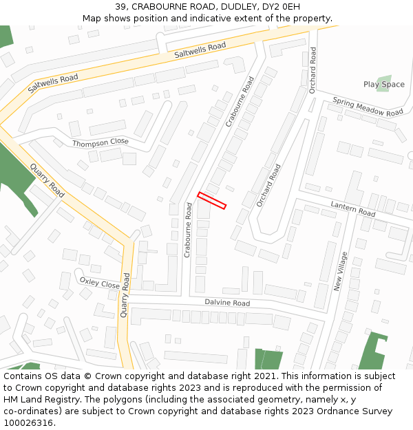 39, CRABOURNE ROAD, DUDLEY, DY2 0EH: Location map and indicative extent of plot