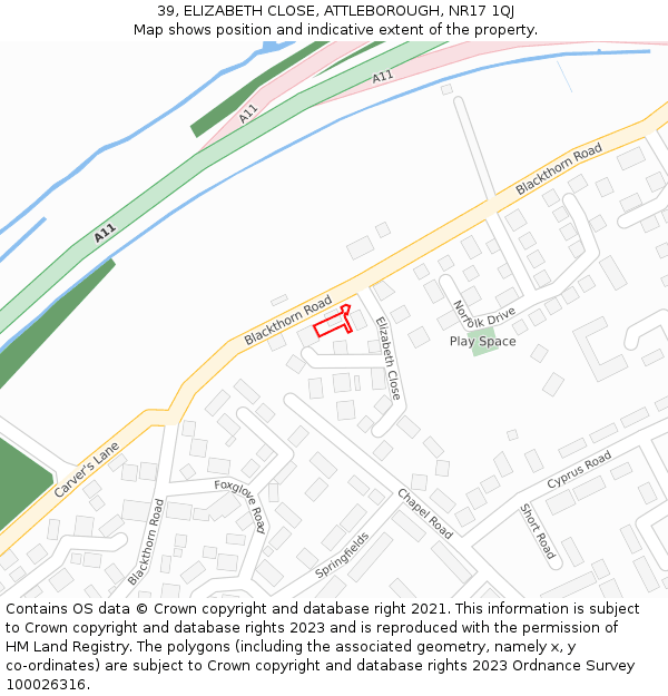 39, ELIZABETH CLOSE, ATTLEBOROUGH, NR17 1QJ: Location map and indicative extent of plot