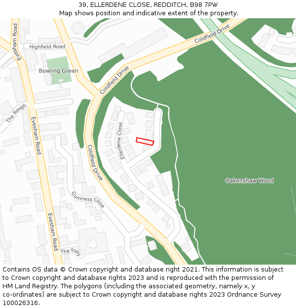 39, ELLERDENE CLOSE, REDDITCH, B98 7PW: Location map and indicative extent of plot