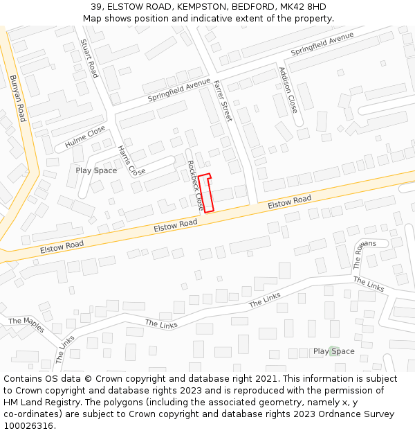 39, ELSTOW ROAD, KEMPSTON, BEDFORD, MK42 8HD: Location map and indicative extent of plot