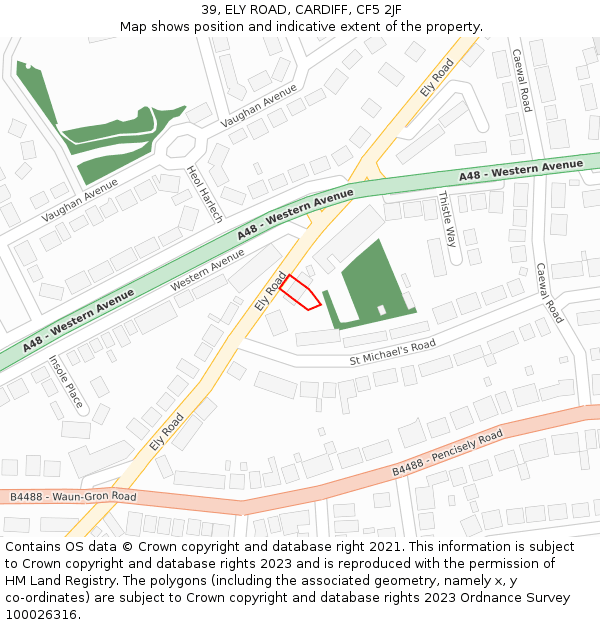 39, ELY ROAD, CARDIFF, CF5 2JF: Location map and indicative extent of plot