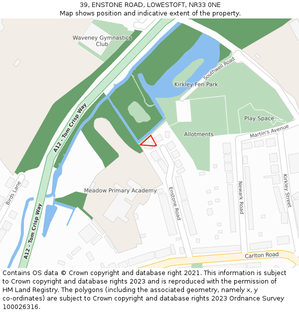 39, ENSTONE ROAD, LOWESTOFT, NR33 0NE: Location map and indicative extent of plot