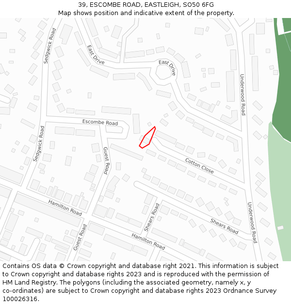 39, ESCOMBE ROAD, EASTLEIGH, SO50 6FG: Location map and indicative extent of plot