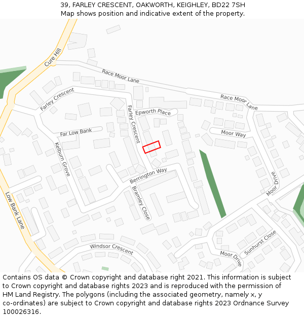 39, FARLEY CRESCENT, OAKWORTH, KEIGHLEY, BD22 7SH: Location map and indicative extent of plot