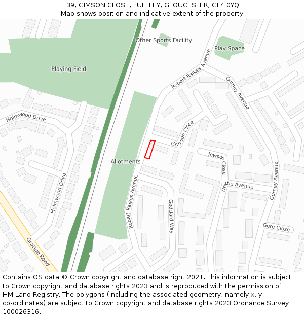 39, GIMSON CLOSE, TUFFLEY, GLOUCESTER, GL4 0YQ: Location map and indicative extent of plot