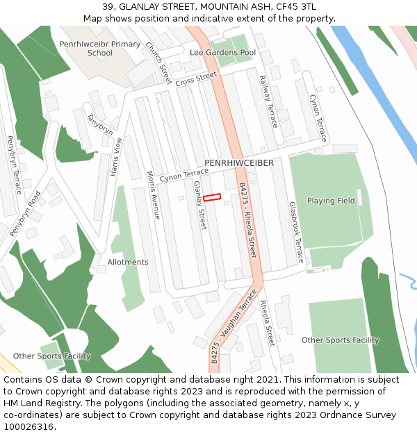 39, GLANLAY STREET, MOUNTAIN ASH, CF45 3TL: Location map and indicative extent of plot