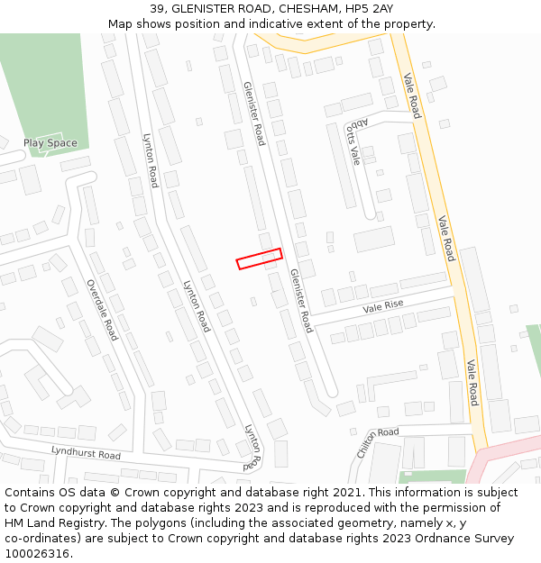 39, GLENISTER ROAD, CHESHAM, HP5 2AY: Location map and indicative extent of plot