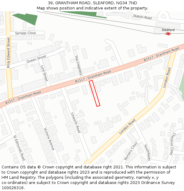 39, GRANTHAM ROAD, SLEAFORD, NG34 7ND: Location map and indicative extent of plot