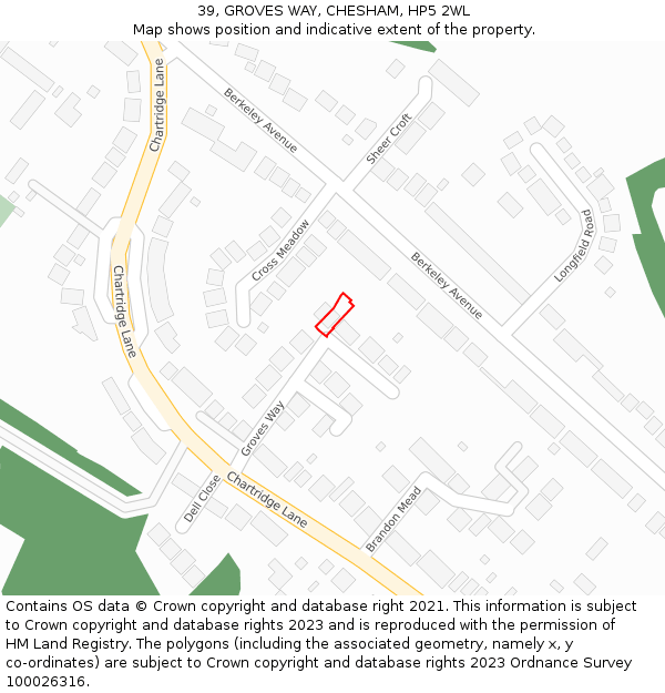39, GROVES WAY, CHESHAM, HP5 2WL: Location map and indicative extent of plot