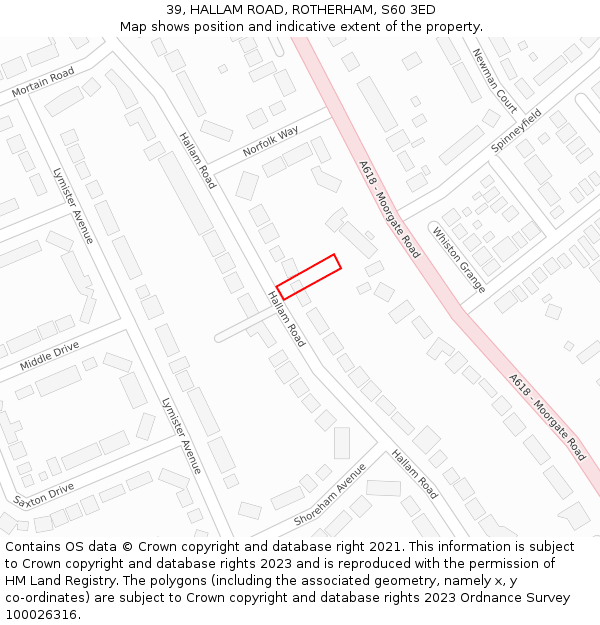 39, HALLAM ROAD, ROTHERHAM, S60 3ED: Location map and indicative extent of plot