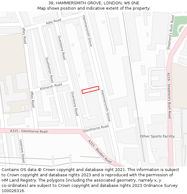 39, HAMMERSMITH GROVE, LONDON, W6 0NE: Location map and indicative extent of plot