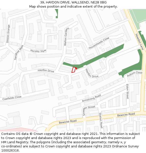 39, HAYDON DRIVE, WALLSEND, NE28 0BG: Location map and indicative extent of plot