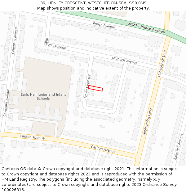 39, HENLEY CRESCENT, WESTCLIFF-ON-SEA, SS0 0NS: Location map and indicative extent of plot