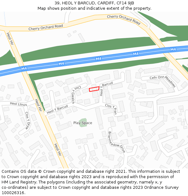 39, HEOL Y BARCUD, CARDIFF, CF14 9JB: Location map and indicative extent of plot