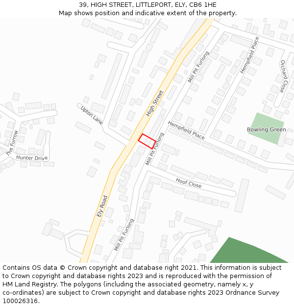 39, HIGH STREET, LITTLEPORT, ELY, CB6 1HE: Location map and indicative extent of plot