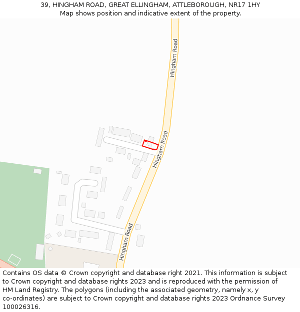 39, HINGHAM ROAD, GREAT ELLINGHAM, ATTLEBOROUGH, NR17 1HY: Location map and indicative extent of plot