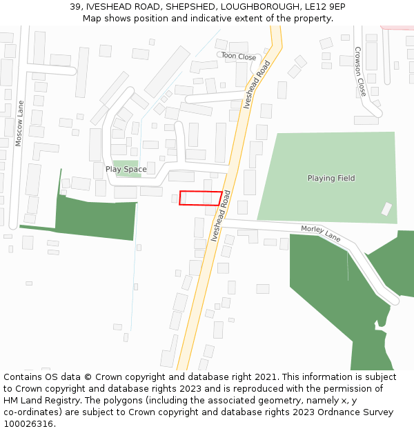 39, IVESHEAD ROAD, SHEPSHED, LOUGHBOROUGH, LE12 9EP: Location map and indicative extent of plot