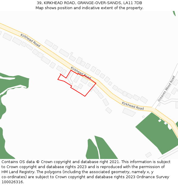 39, KIRKHEAD ROAD, GRANGE-OVER-SANDS, LA11 7DB: Location map and indicative extent of plot