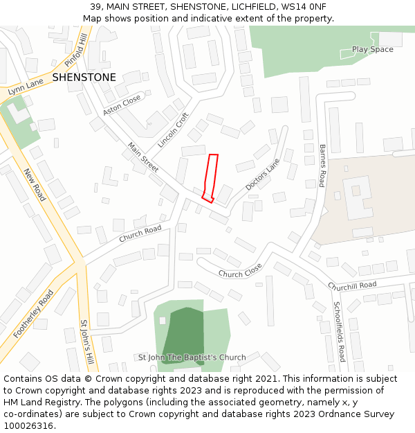 39, MAIN STREET, SHENSTONE, LICHFIELD, WS14 0NF: Location map and indicative extent of plot