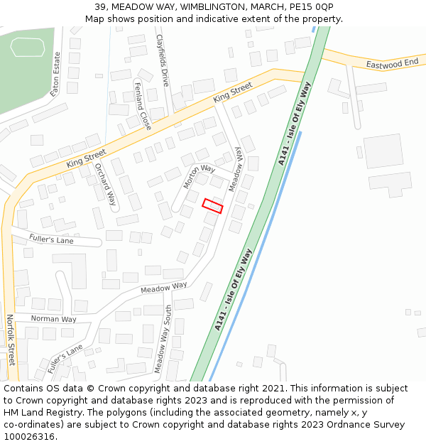 39, MEADOW WAY, WIMBLINGTON, MARCH, PE15 0QP: Location map and indicative extent of plot