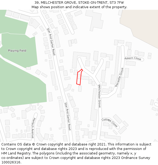 39, MELCHESTER GROVE, STOKE-ON-TRENT, ST3 7FW: Location map and indicative extent of plot