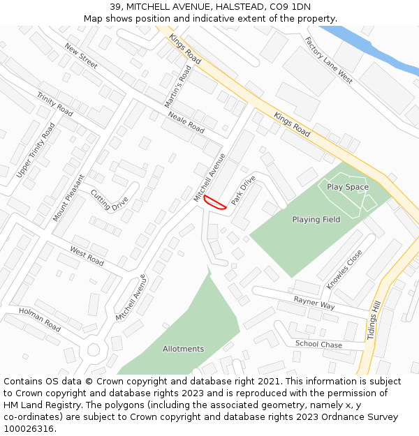 39, MITCHELL AVENUE, HALSTEAD, CO9 1DN: Location map and indicative extent of plot