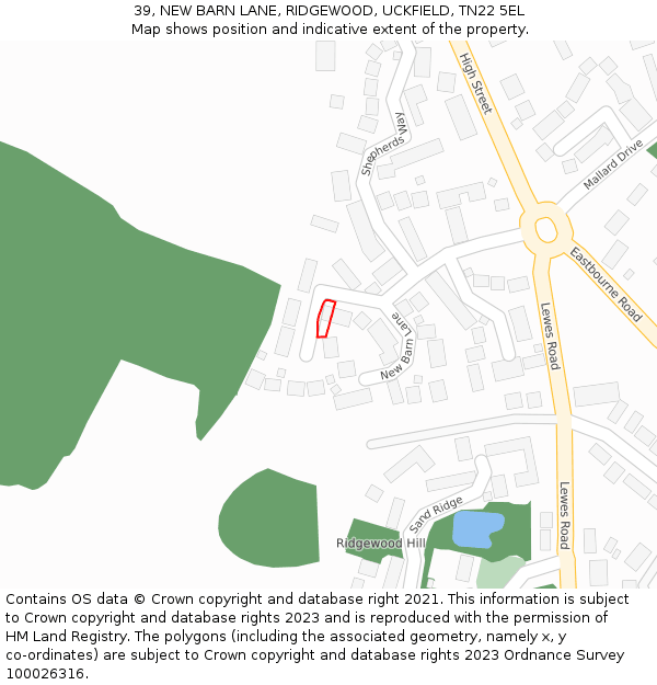 39, NEW BARN LANE, RIDGEWOOD, UCKFIELD, TN22 5EL: Location map and indicative extent of plot