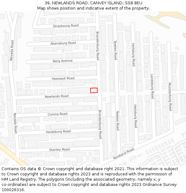 39, NEWLANDS ROAD, CANVEY ISLAND, SS8 8EU: Location map and indicative extent of plot