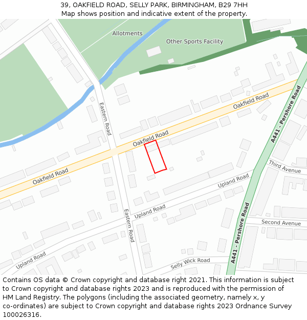 39, OAKFIELD ROAD, SELLY PARK, BIRMINGHAM, B29 7HH: Location map and indicative extent of plot