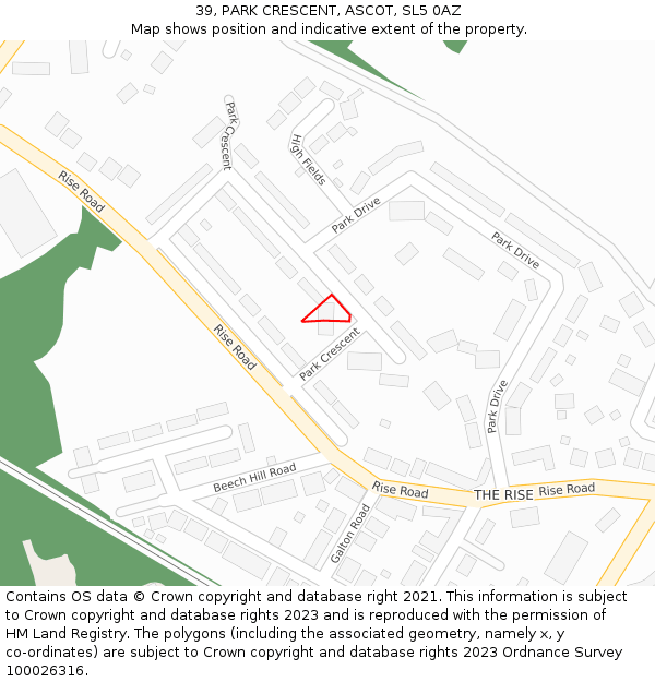 39, PARK CRESCENT, ASCOT, SL5 0AZ: Location map and indicative extent of plot