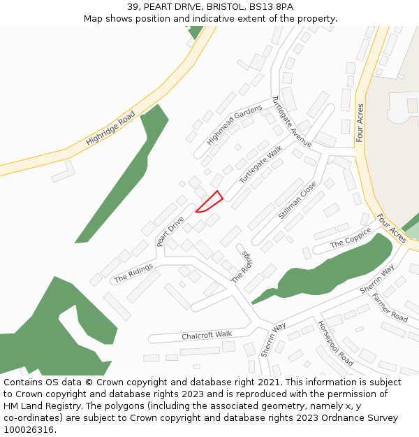 39, PEART DRIVE, BRISTOL, BS13 8PA: Location map and indicative extent of plot