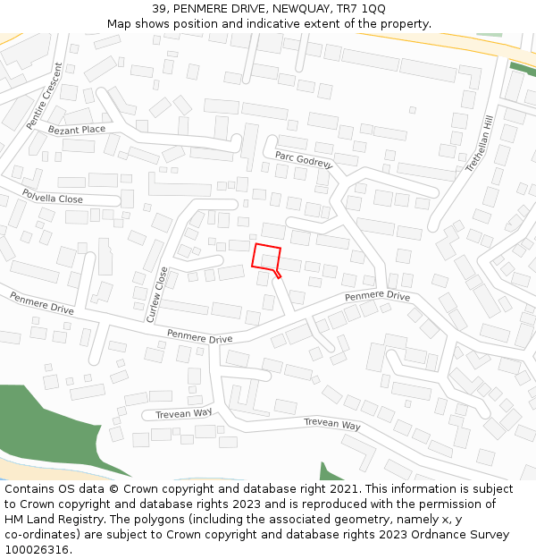 39, PENMERE DRIVE, NEWQUAY, TR7 1QQ: Location map and indicative extent of plot