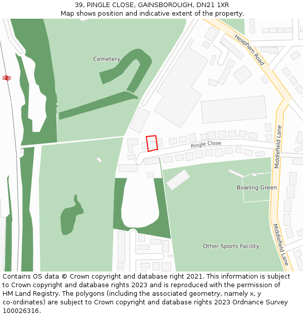 39, PINGLE CLOSE, GAINSBOROUGH, DN21 1XR: Location map and indicative extent of plot