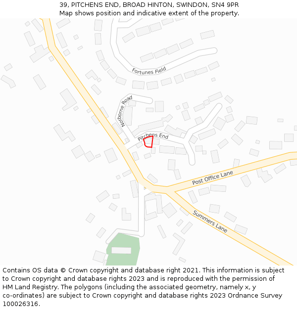 39, PITCHENS END, BROAD HINTON, SWINDON, SN4 9PR: Location map and indicative extent of plot