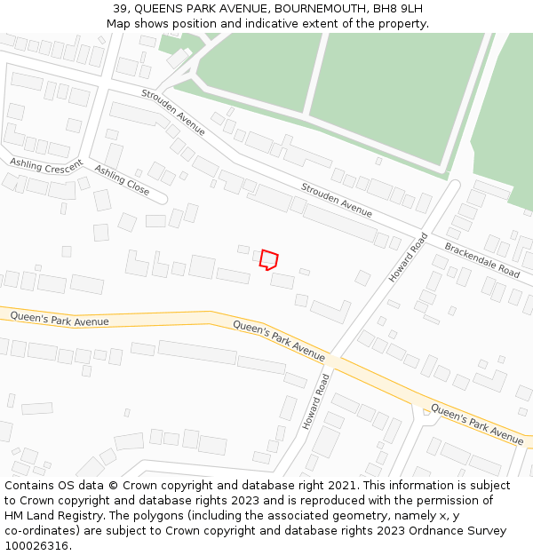 39, QUEENS PARK AVENUE, BOURNEMOUTH, BH8 9LH: Location map and indicative extent of plot