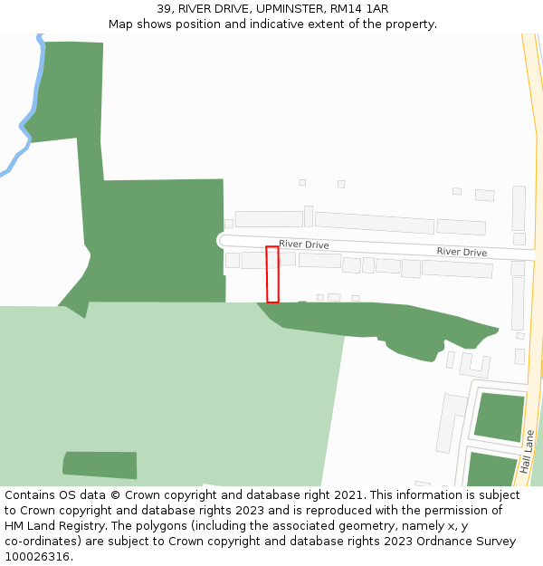 39, RIVER DRIVE, UPMINSTER, RM14 1AR: Location map and indicative extent of plot