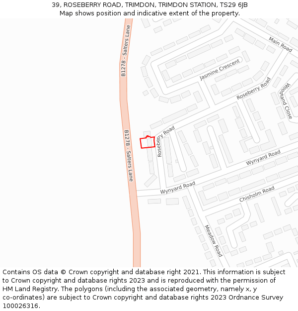 39, ROSEBERRY ROAD, TRIMDON, TRIMDON STATION, TS29 6JB: Location map and indicative extent of plot