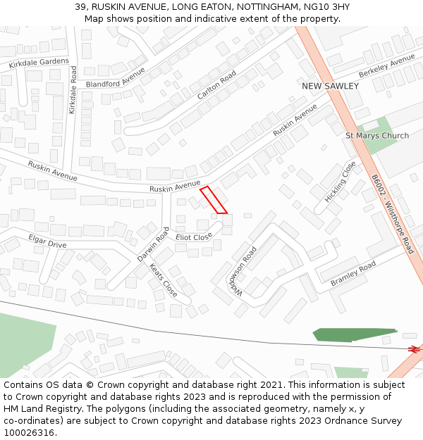 39, RUSKIN AVENUE, LONG EATON, NOTTINGHAM, NG10 3HY: Location map and indicative extent of plot